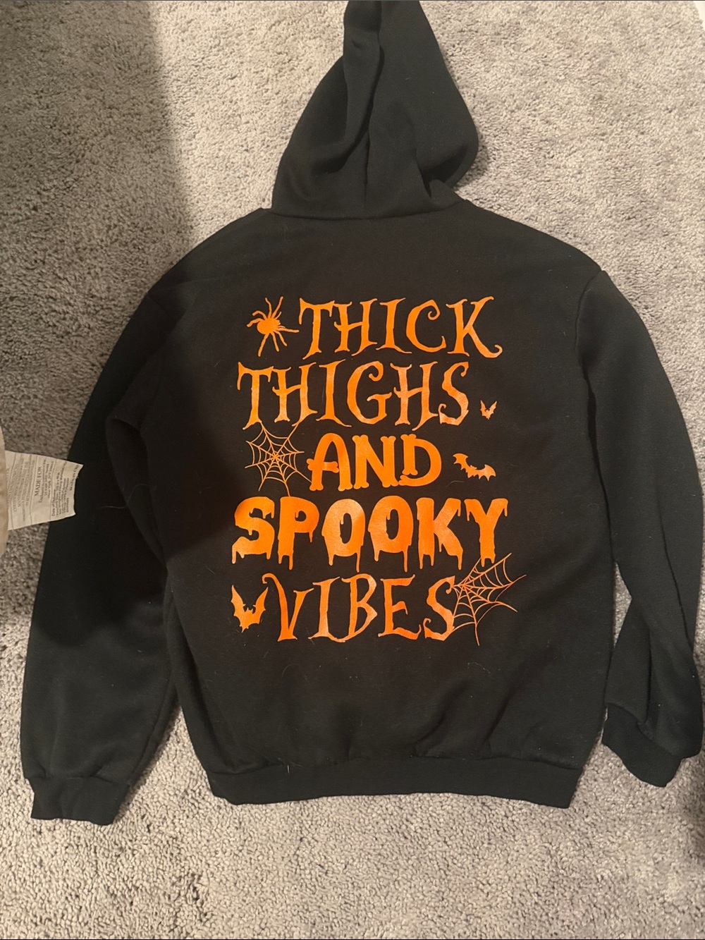 Black Hoodie Jacket with Orange "Thick Thighs and Spooky Vibes" Print